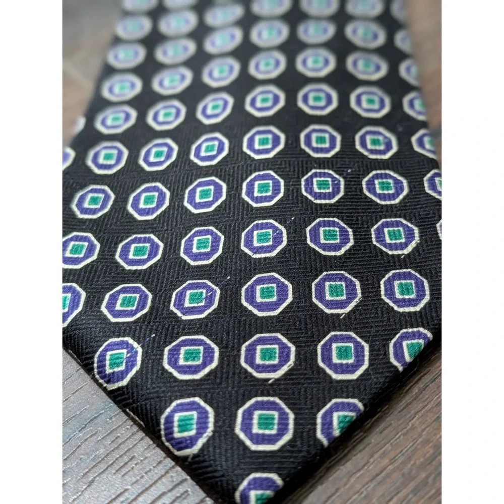 Vintage Polo Ralph Lauren Mens Silk Jacquard Tie Hand Made USA Geometric Foulard